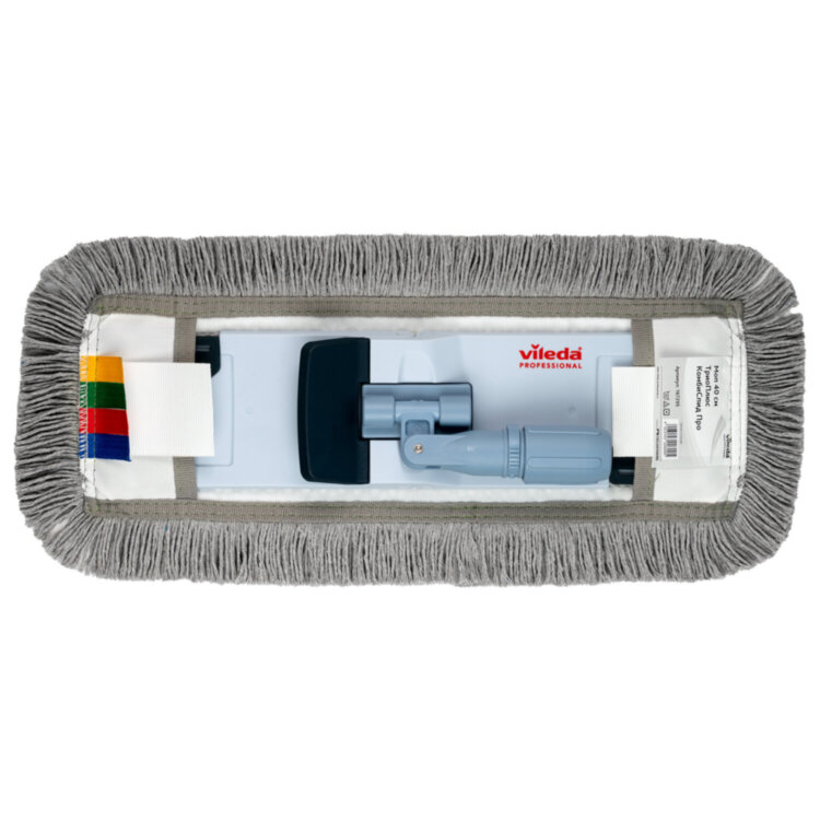 Насадка МОП плоская 40 см, VILEDA PROFESSIONAL "ТриоПлюс Комби", уши (ТИП УВ) микрофибра / хлопок, серый, 167295, 703638