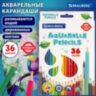 Карандаши цветные акварельные BRAUBERG PREMIUM AQUARELLE, 36 цветов, трехгранные, утолщенный грифель 4 мм, натуральное дерево, 181674, 181674