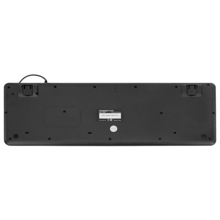 Клавиатура проводная USB, 104 плоские клавиши, LED-подсветка, SONNEN K308, черная, 513947, 513947