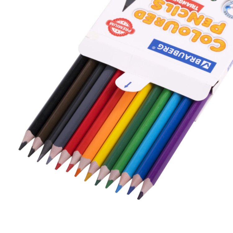 Карандаши цветные BRAUBERG PREMIUM 12 цветов + 1 чернографитный карандаш, трехгранные, грифель 3 мм, 181936, 181936