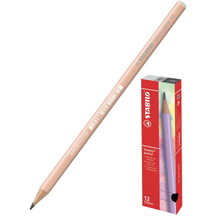 Карандаш чернографитный STABILO, 1 шт., "Schwan Pastel", HB, корпус персиковый, 421/HB-4, 12 штук, 181901
