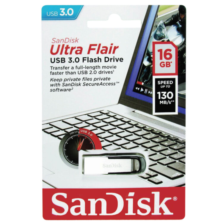 Флеш-диск 16 GB, SANDISK Ultra Flair, USB 3.0, металлический корпус, серебристый, SDCZ73-016G-G46, 512263