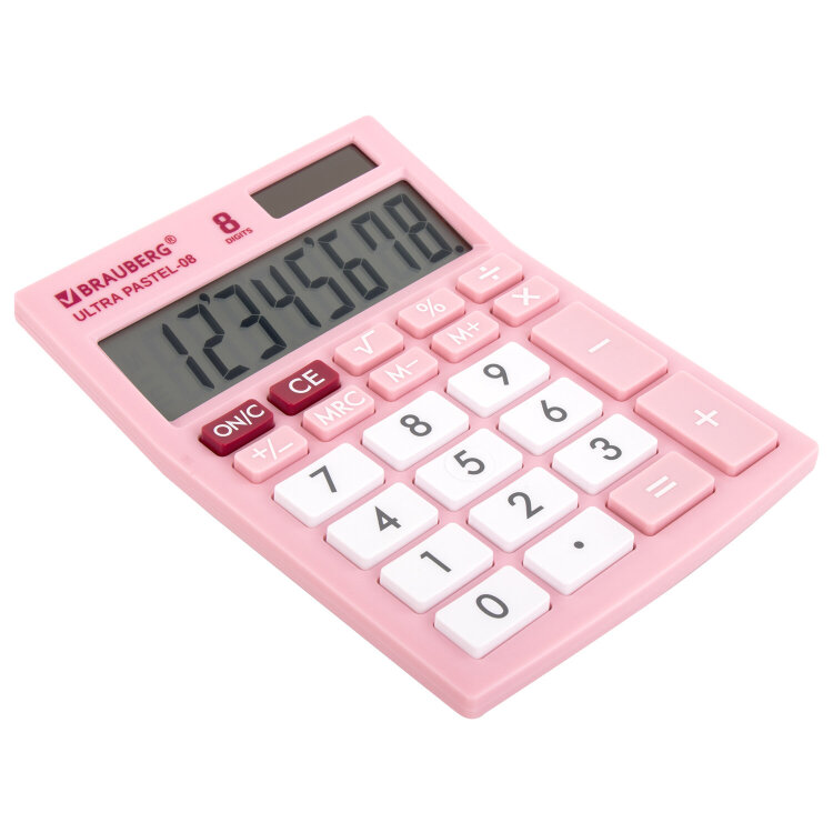 Калькулятор настольный BRAUBERG ULTRA PASTEL-08-PK, КОМПАКТНЫЙ (154x115 мм), 8 разрядов, двойное питание, РОЗОВЫЙ, 250514, 250514