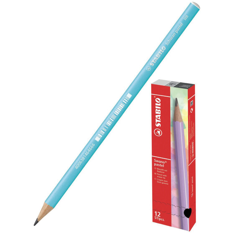Карандаш чернографитный STABILO, 1 шт., "Schwan Pastel", HB, корпус пастельный голубой, 421/HB-6, 12 штук, 181903