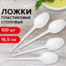 Ложка столовая одноразовая пластиковая 165 мм, белая, КОМПЛЕКТ 100 шт., СТАНДАРТ, LAIMA, 603079, 603079