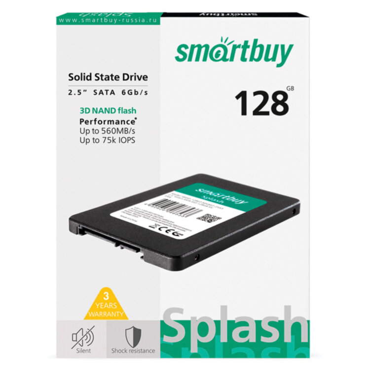 Твердотельный накопитель SSD SMARTBUY Splash 128GB, 2,5", SATA III, черный, SBSSD-128GT-MX902-25S3, 513605