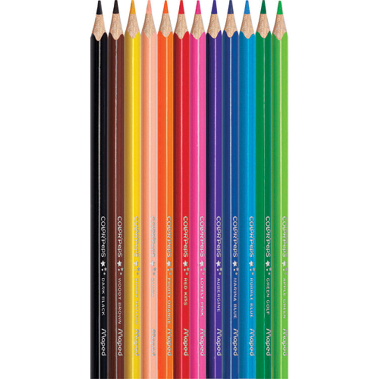 Карандаши цветные MAPED (Франция) "Color'Peps Star", 12 цветов, трехгранные, грифель 3 мм, натуральное дерево, 183212, 180880
