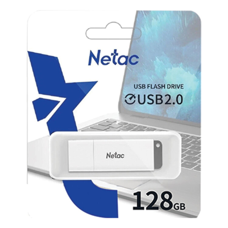 Флеш-диск 128 GB NETAC U185, USB 2.0, белый, NT03U185N-128G-20WH, 513705