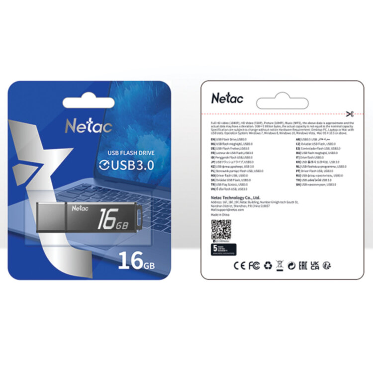 Флеш-диск 16 GB NETAC U351, USB 3.0, черный, NT03U351N-016G-30BK, 513715