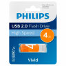 Флеш-диск 4 GB PHILIPS VIVID, разъем USB 2.0, оранжевый, FM04FD05B/97, 514087