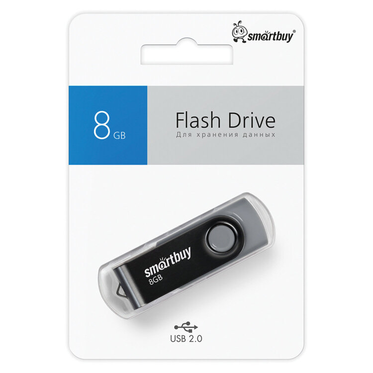 Флеш-диск 8 GB SMARTBUY Twist USB 2.0, черный, SB008GB2TWK, 513905