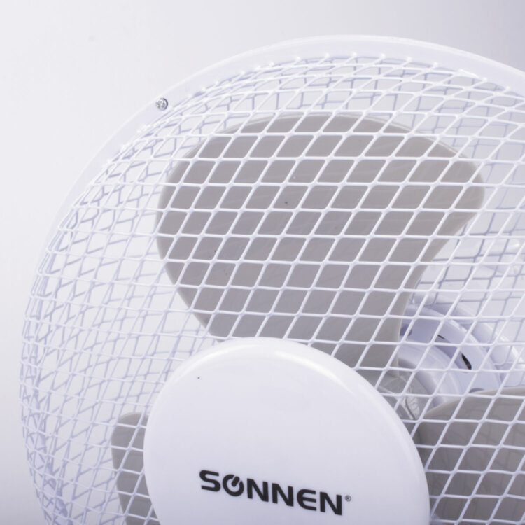 Вентилятор настольный SONNEN FT23-B6, d=23 см, 25 Вт, на подставке, 2 скоростных режима, белый/серый, 451038, 451038