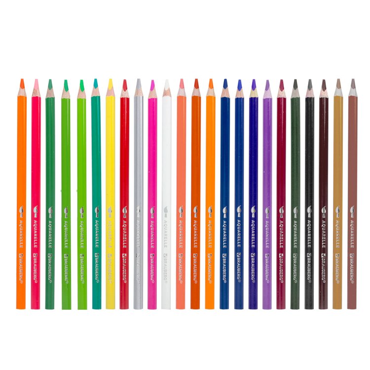 Карандаши цветные акварельные BRAUBERG PREMIUM AQUARELLE, 24 цвета, трехгранные, утолщенный грифель 4 мм, натуральное дерево, 181673, 181673