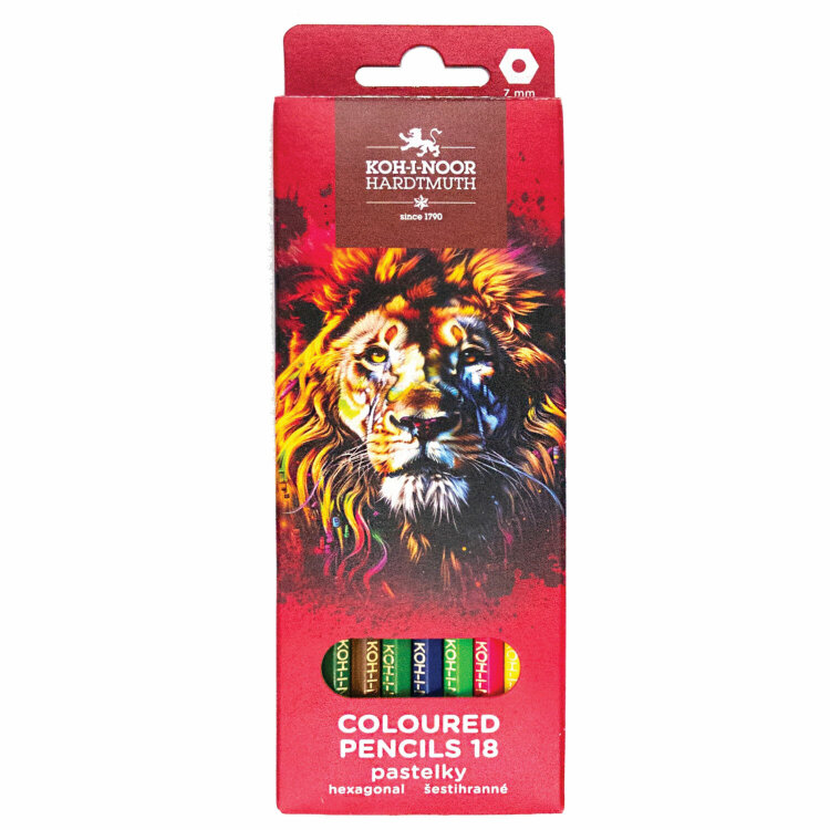 Карандаши цветные KOH-I-NOOR "RED LION" 18 цветов, шестигранные, 2,8 мм, натуральное дерево, 3553/18, 3553018063KS, 182081