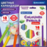 Карандаши цветные BRAUBERG PREMIUM, 18 цветов, шестигранные, грифель 3,3 мм, натуральное дерево, 181657, 181657