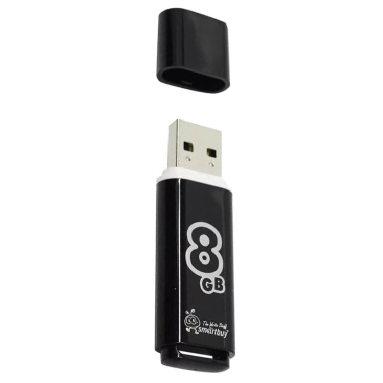 Флеш-диск 8 GB, SMARTBUY Glossy, USB 2.0, черный, SB8GBGS-K, 512177