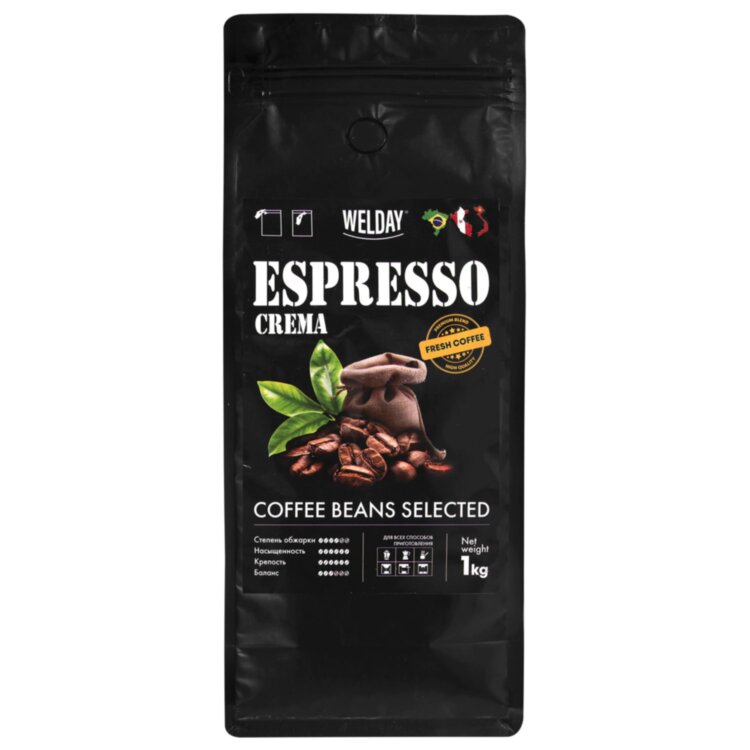 Кофе в зернах WELDAY (ВЭЛДЭЙ) "ESPRESSO Crema" 1 кг, 623439, УТ000015180, 623439