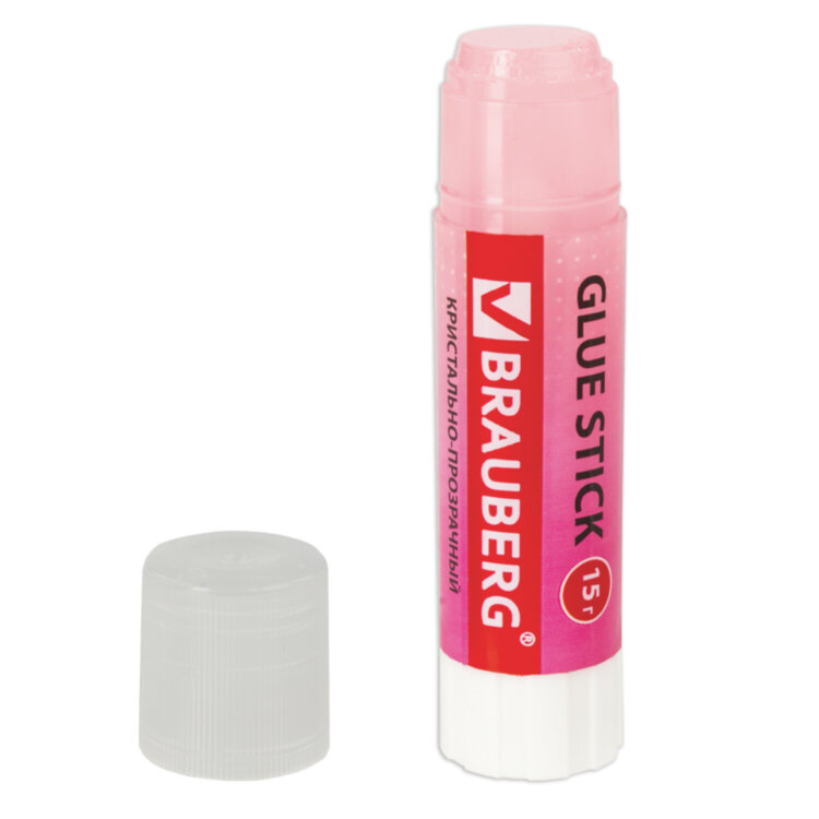 Клей-карандаш BRAUBERG "COLOR Crystal", 15 г, прозрачный, ассорти, 227969, 227969