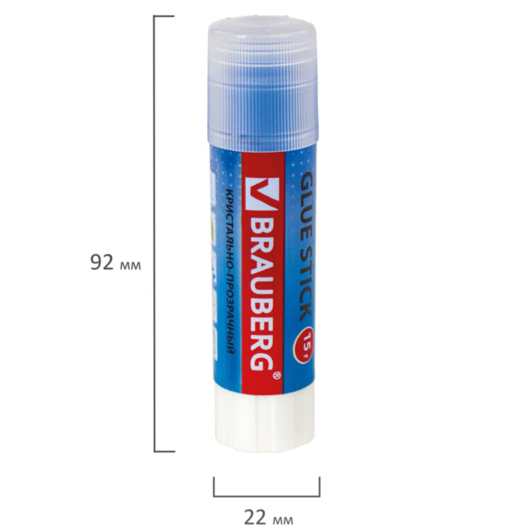 Клей-карандаш BRAUBERG "COLOR Crystal", 15 г, прозрачный, ассорти, 227969, 227969