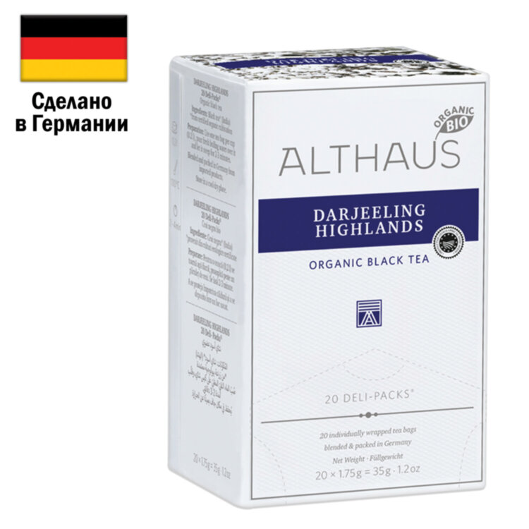 Чай ALTHAUS "Darjeeling Highlands" черный, 20 пакетиков в конвертах по 1,75 г, ГЕРМАНИЯ, TALTHB-DP0030, 622891