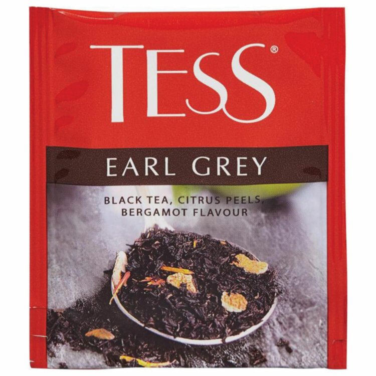 Чай TESS "Earl Grey" черный с бергамотом с цедрой лимона, 100 пакетиков в конвертах по 1,8 г, 1251-09, 621965