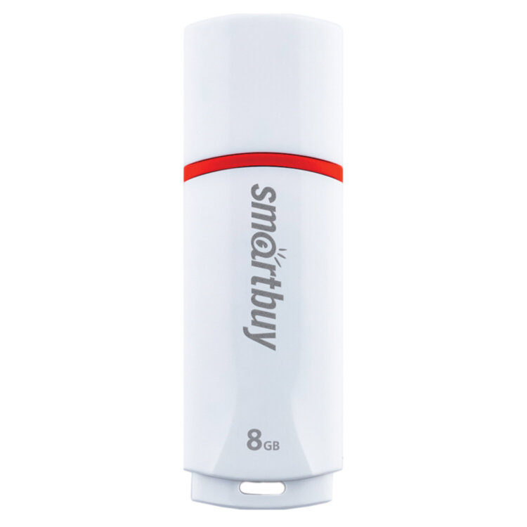 Флеш-диск 8 GB, SMARTBUY Crown, USB 2.0, белый, SB8GBCRW-W, 512176