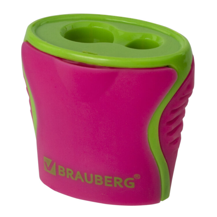 Точилка BRAUBERG "Mix Dual", 2 отверстия для чернографитных карандашей (в том числе утолщенных), с контейнером, корпус ассорти, 228449, 18 штук, 228449