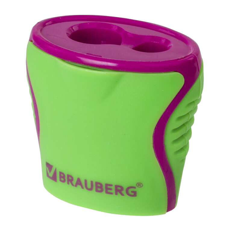 Точилка BRAUBERG "Mix Dual", 2 отверстия для чернографитных карандашей (в том числе утолщенных), с контейнером, корпус ассорти, 228449, 18 штук, 228449