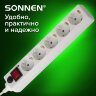Сетевой фильтр SONNEN U-351, 5 розеток, с заземлением, выключатель, 10 А, 1,8 м, белый, 511424, 511424