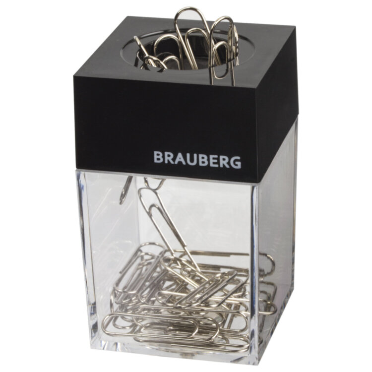 Скрепочница магнитная BRAUBERG с 30 скрепками, прозрачный корпус, 225189, 225189