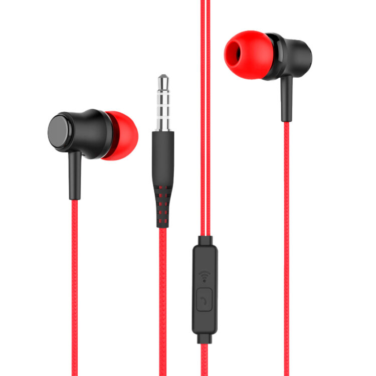 Наушники проводные внутриканальные с микрофоном SONNEN EP-H47RB, 1,1 м, красные/черные, 514129, 514129