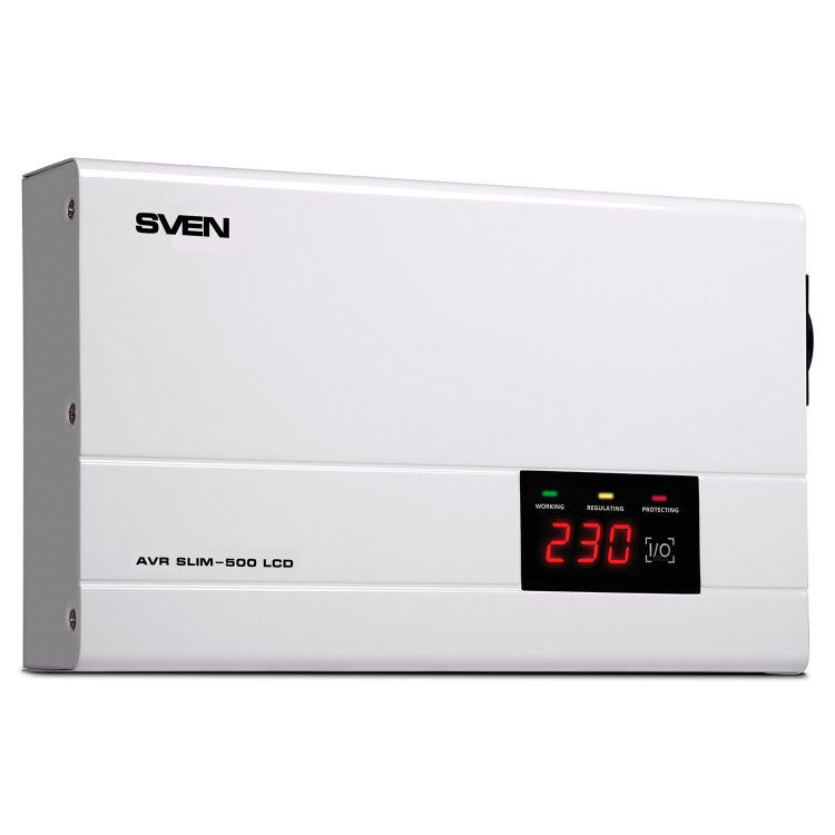 Стабилизатор SVEN SLIM-500 LCD, 400 Вт, 140-260 В, 1 евророзетка, настенное крепление, SV-012809, 354893