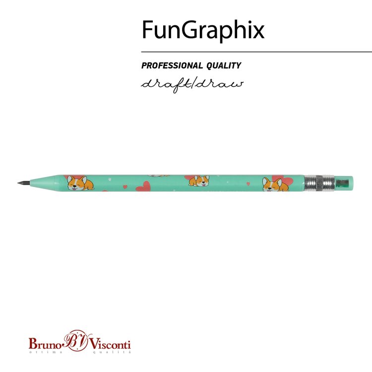 Карандаш механический цанговый с точилкой 2 мм, BRUNO VISCONTI "FunGraphix", Корги, 21-0041/24, 24 штук, 182052