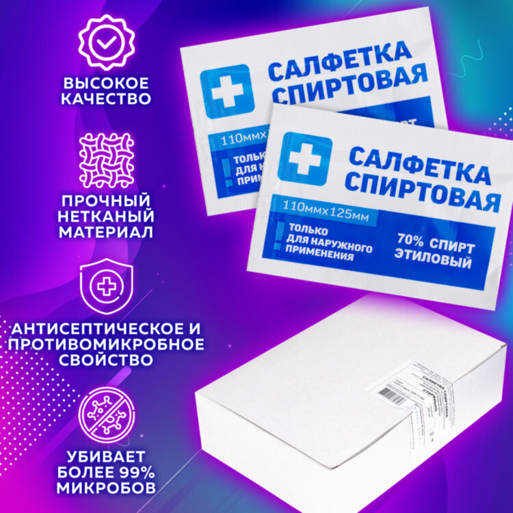 Спиртовые салфетки антисептические 110x125 мм, КОМПЛЕКТ 250 шт., ГРАНИ, короб, 630864