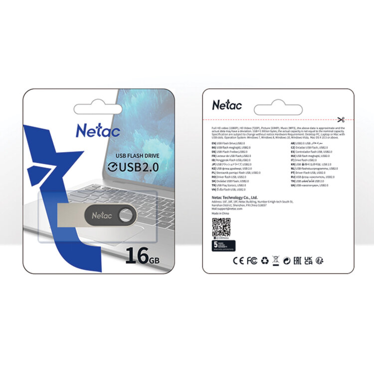 Флеш-диск 16 GB NETAC U278, USB 2.0, металлический корпус, серебристый/черный, NT03U278N-016G-20PN, 513713