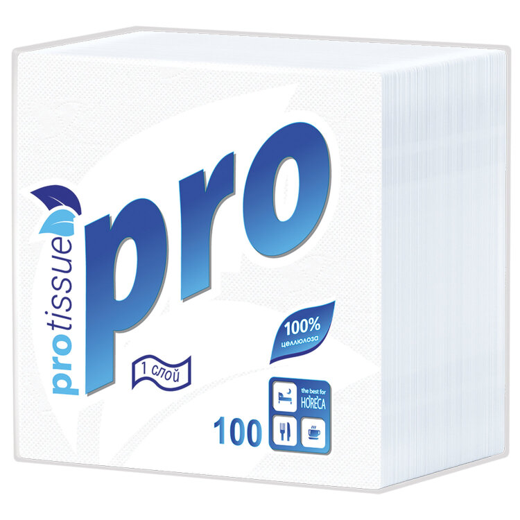Салфетки бумажные 100 шт., 24х24 см, PROtissue COMFORT, белые, 100% целлюлоза, С184, 118805
