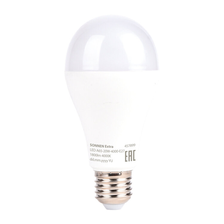 Лампа светодиодная SONNEN EXTRA, 20 (150) Вт, Е27, груша, нейтральный белый, 30000 ч, LED A65-20W-4000-Е27, 457899, 457899