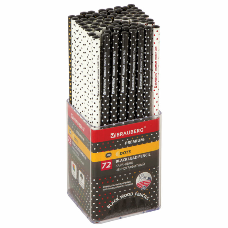 Карандаш чернографитный BRAUBERG "PREMIUM TURKEY", 1 шт., "Dots", НВ, ассорти, дисплей, 181563, 72 штук, 181563