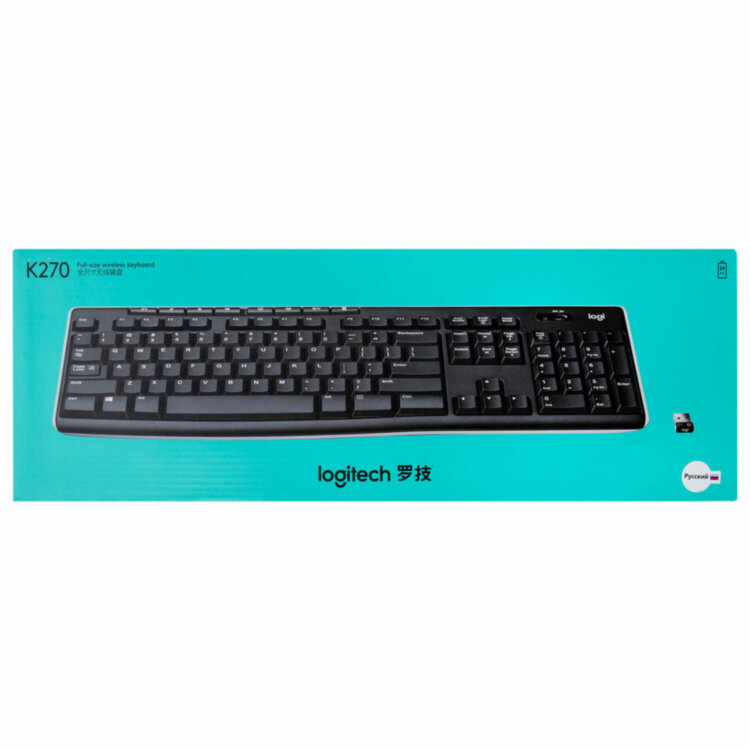 Клавиатура беспроводная LOGITECH K270, USB, 104 клавиши + 8 дополнительных клавиш, мультимедийная, черная, 920-003757, 511448