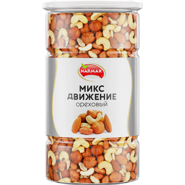 Орехи сушеные в банке "МИКС Движение", кешью, фундук, миндаль, арахис, 1 кг, NARMAK, 622757