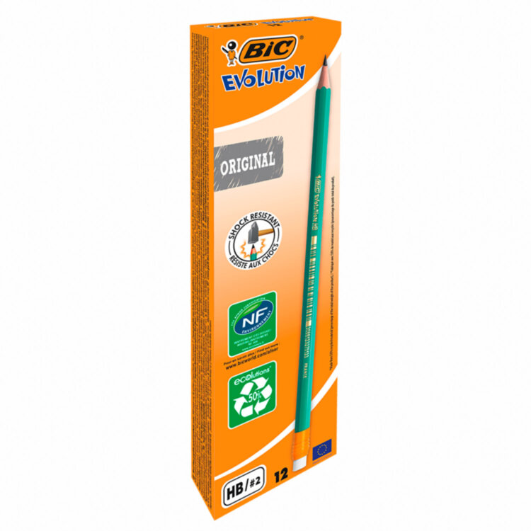 Карандаш чернографитный BIC, 1 шт., "Evolution", HB, с ластиком, корпус зеленый, 8803323, 36 штук, 180094