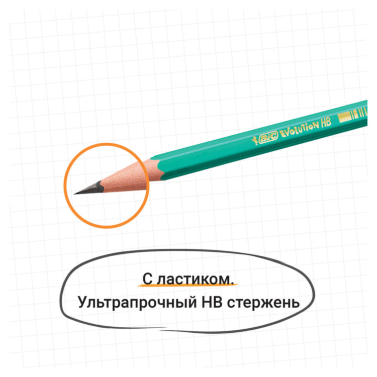 Карандаш чернографитный BIC, 1 шт., "Evolution", HB, с ластиком, корпус зеленый, 8803323, 36 штук, 180094