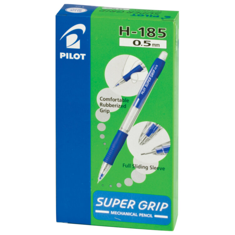 Карандаш механический 0,5 мм, PILOT H-185 "Super Grip", ластик, резиновый грип, корпус синий, H-185-SL, Н-185, 180171