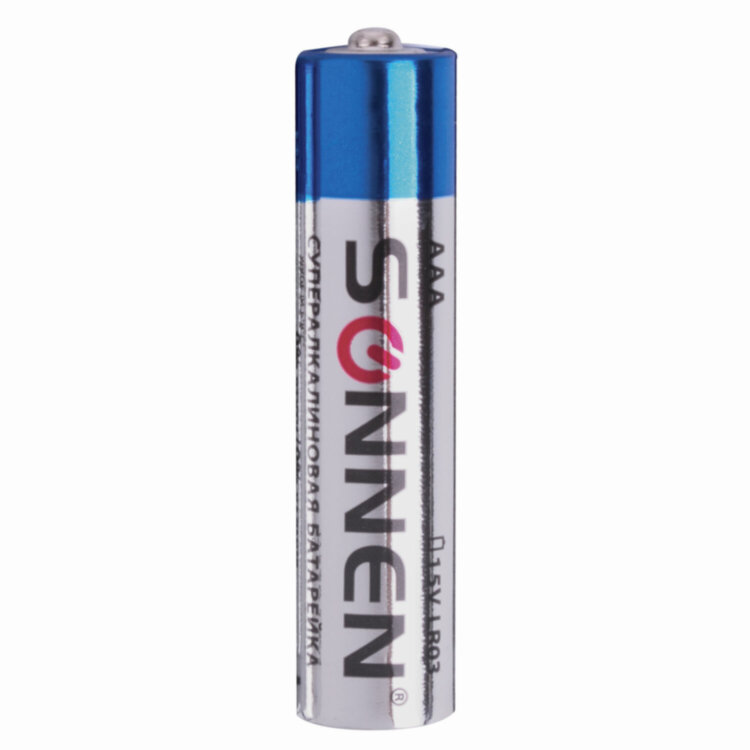Батарейки КОМПЛЕКТ 4 шт., SONNEN Super Alkaline, AAA (LR03, 24А), алкалиновые, мизинчиковые, в блистере, 451096, 451096
