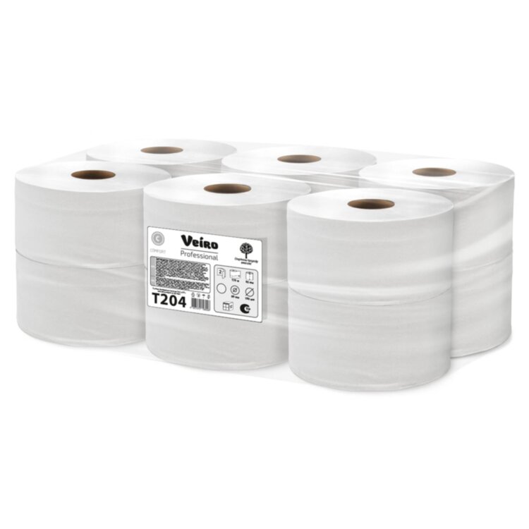 Бумага туалетная 170 м, VEIRO Professional (Система T2), КОМПЛЕКТ 12 шт., Comfort, 2-слойная, T204, 127085