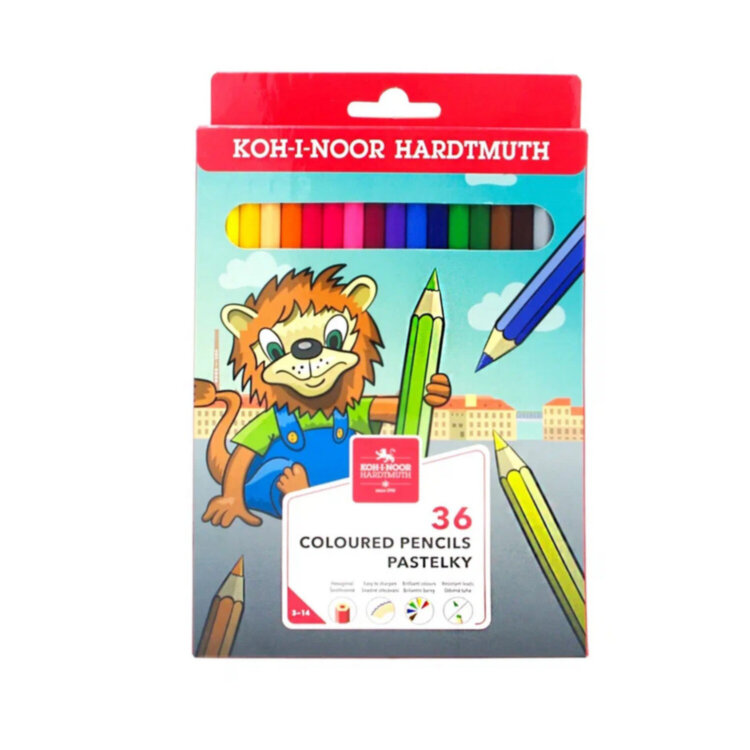 Карандаши цветные KOH-I-NOOR "LION", 36 цветов, шестигранные, 2,8 мм, натуральное дерево, 3555036034KS, 182175