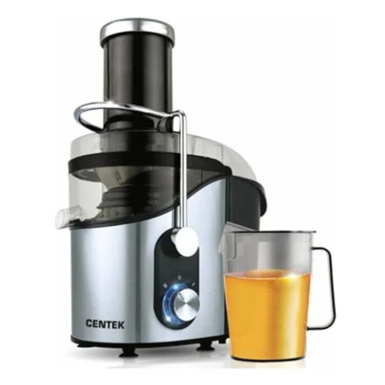 Соковыжималка CENTEK CT-1212, 1200 Вт, стакан 1,1 л, емкость для жмыха 1,7 л, металл, сталь/черный, 457605