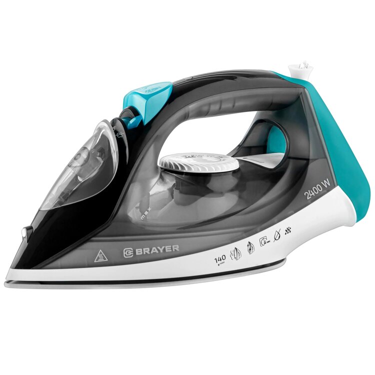 Утюг BRAYER BR4008, 2400 Вт, керамическое покрытие, автоотключение, самоочистка, антикапля, серый, 456611