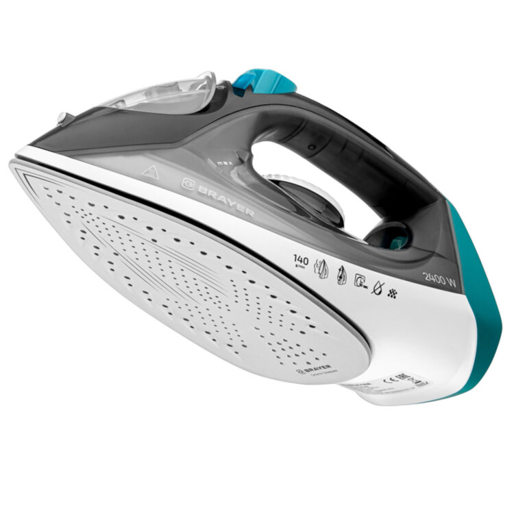 Утюг BRAYER BR4008, 2400 Вт, керамическое покрытие, автоотключение, самоочистка, антикапля, серый, 456611