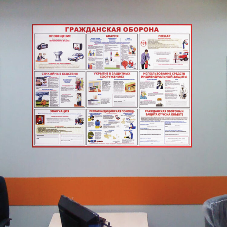 Доска-стенд информационная "Гражданская оборона" (910х700 мм), пластик, 291018